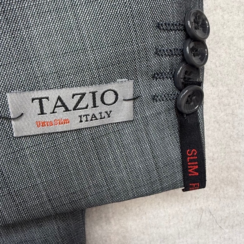 Tazio Italy Mens Ultra Slim Fit 2 Piece Suit Gray Sharkskin 50R 44W NWT sleek - Picture 4 of 16